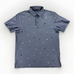 TravisMathew Polo Shirt Mens Medium Gray Cactus Print Golf Casual